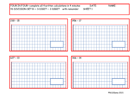 Division Set B 3 digit number - 2 digit number with remainder