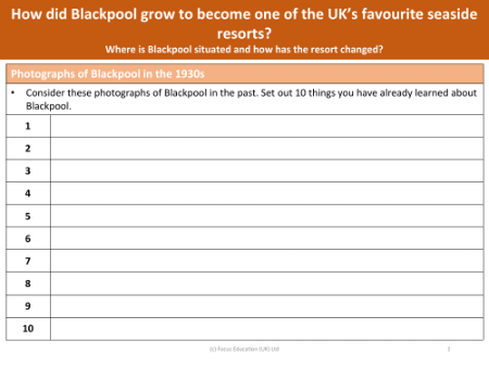 10 things you have learned about Blackpool - Worksheet - Year 5