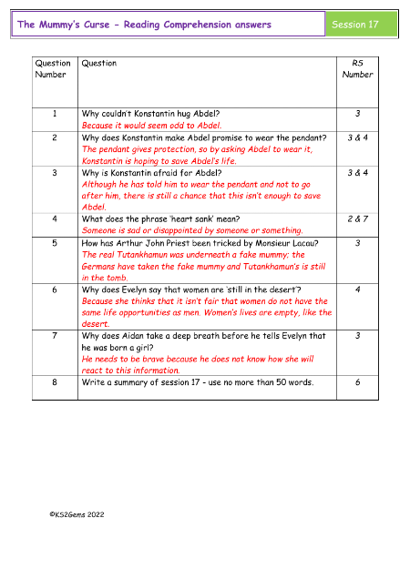 5. Reading Comprehension answers