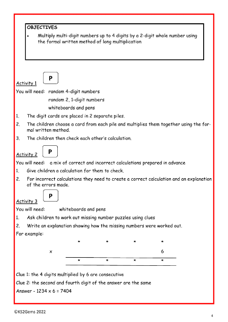 Long multiplication worksheet