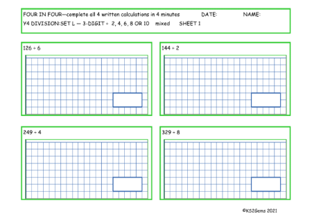  Division Set L 3 digit number - 2, 4 6, 8 or 10 mixed