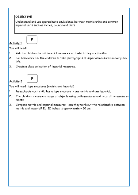 Imperial units worksheet