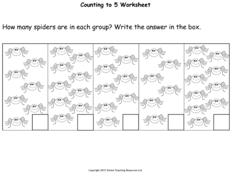 Counting Spiders - Counting Numbers 6 to 10 - Worksheet