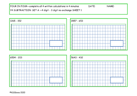  Subtraction Set A - 4d - 3d no exchange