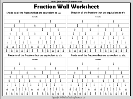 Equivalent Fractions - Worksheet