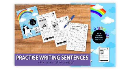 WORKSHEETS Practise Writing Sentences Using Three Letter Words (4-7 years)