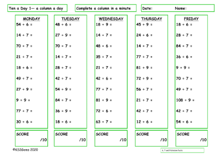 6, 7 and 9 Division Facts