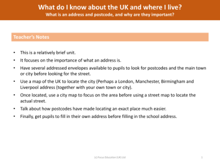 What is an address and postcode, and why are they important?  - Teacher notes