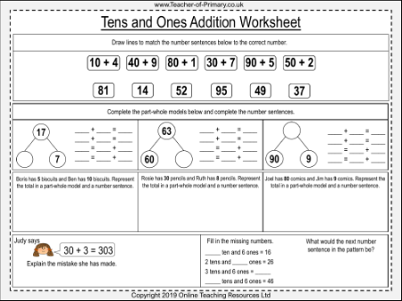 Tens and Ones Addition - Worksheet