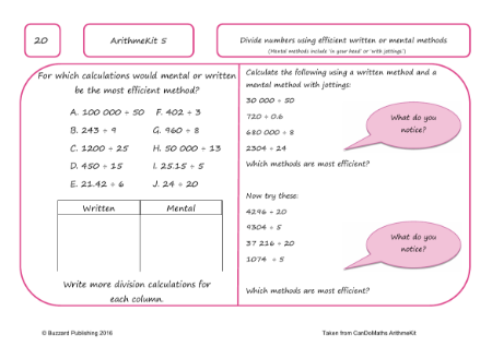 Divide numbers using efficient written or mental methods