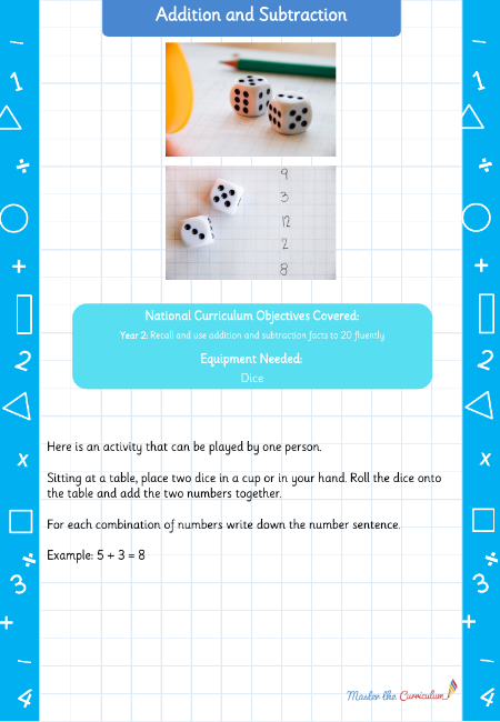 Add and Subtract with dice - Practical Maths Activity