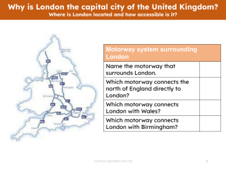 Motorway system surrounding London - Worksheet