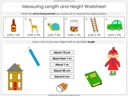 Measuring Length and Height - Worksheet