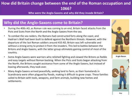 Why did the Anglo-Saxons come to Britain? - Info sheet