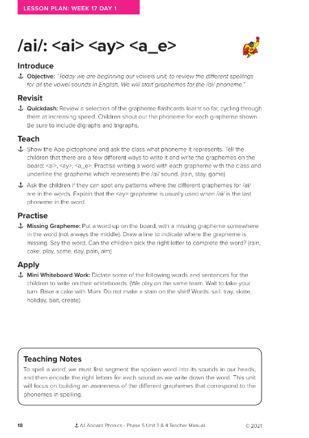 New Graphemes "ai, ay, a_e" - Lesson plan 