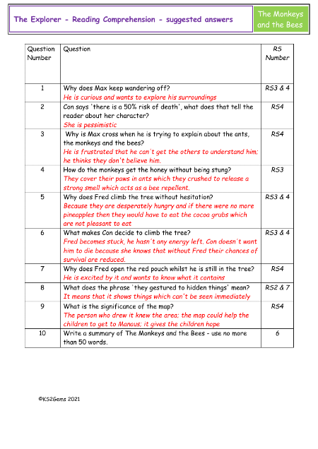 6. Reading Comprehension suggested answers