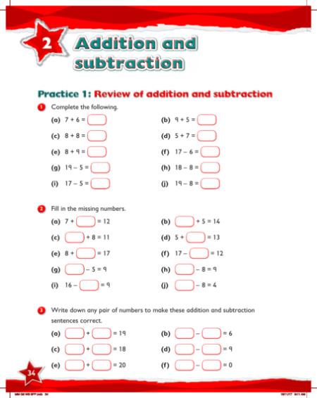 Work Book, Review of addition and subtraction
