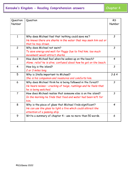 4. Reading Comprehension answers