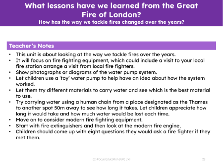How has the way we tackle fires changed over the years? - Teacher notes