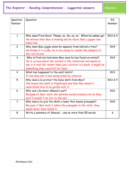 5. Reading Comprehension suggested answers