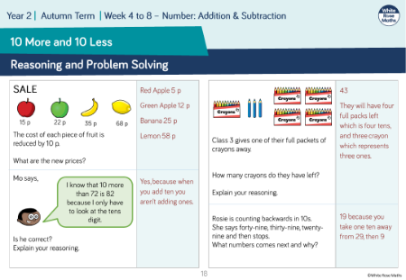 10 more and 10 less: Reasoning and Problem Solving