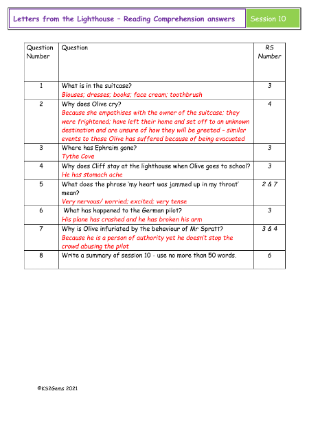 5. Reading Comprehension answers