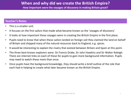 How important were the voyages of discovery in making Britain great? - Teacher notes