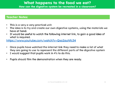 How can the digestive system be recreated in a classroom? - Teacher notes