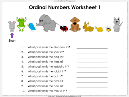 Ordinal Numbers - Worksheet