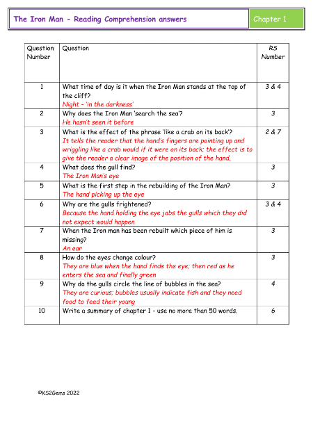 6. Reading Comprehension answers