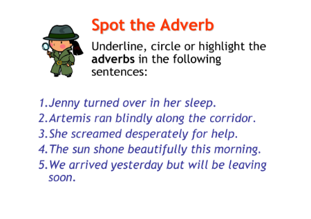 Writing to Entertain - Lesson 9 - Spot the Adverb Worksheet