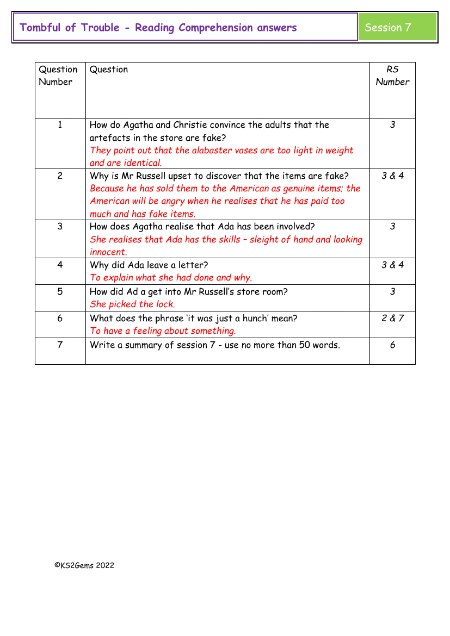 3. Reading Comprehension answers