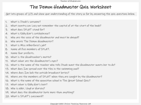 The Demon Headmaster - Lesson 12 - Quiz Worksheet and Book Review