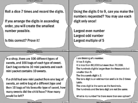 Number and Place Value Challenge Cards - Worksheet
