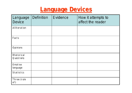 Writing to Persuade - Lesson 6 - Language Devices Worksheet