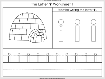 Phonics Phase 2, Set 2 - i, n, m, d - English Teaching PowerPoint with Worksheets - Worksheet