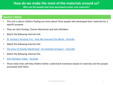 Who are the important people that have developed useful, new materials? - Teacher notes