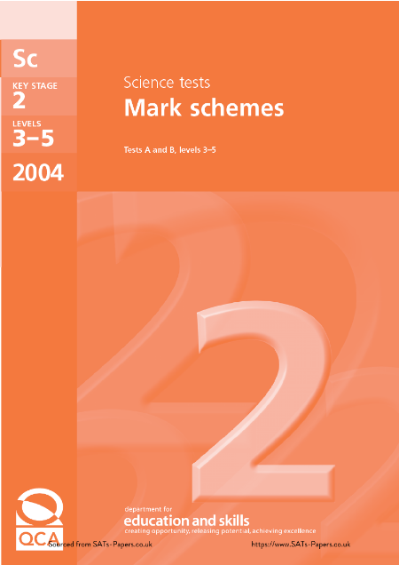 SATS papers - Science 2004 Marking Scheme