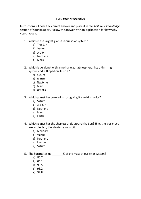 Our Solar System - Test your Knowledge