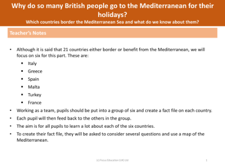 Which countries border the Mediterranean Sea and what do we know about them?  - Teacher notes