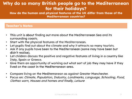 How do human and physical features of the UK differ from those of the Mediterranean countries?  - Teacher notes