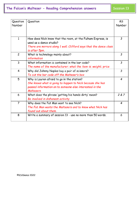 4. Reading Comprehension answers