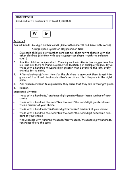 Read and write up to 1,000,000 worksheet