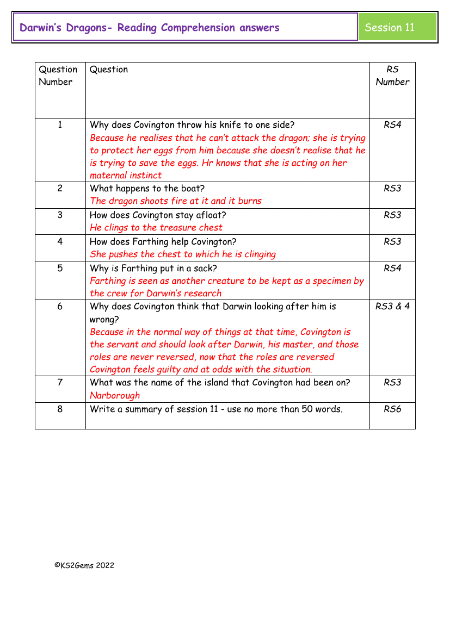 4. Reading Comprehension answers