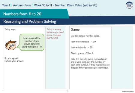 Count and write numbers to 20: Reasoning and Problem Solving