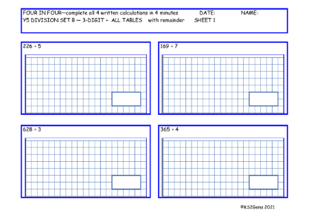 Division Set B 3 digit number -  All Tables with remainder