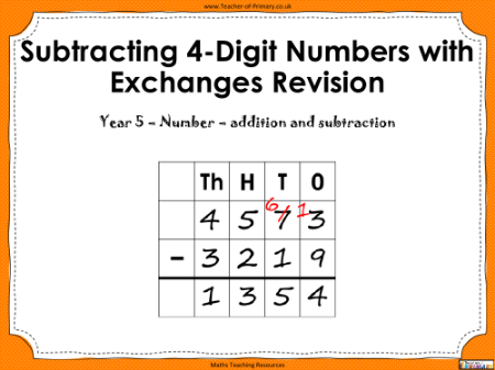 Subtracting 4-Digit Numbers with Exchanges Revision - PowerPoint