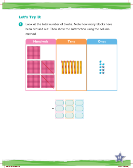 Try it, Subtracting 2- and 3-digit numbers using counting blocks and column method (1)
