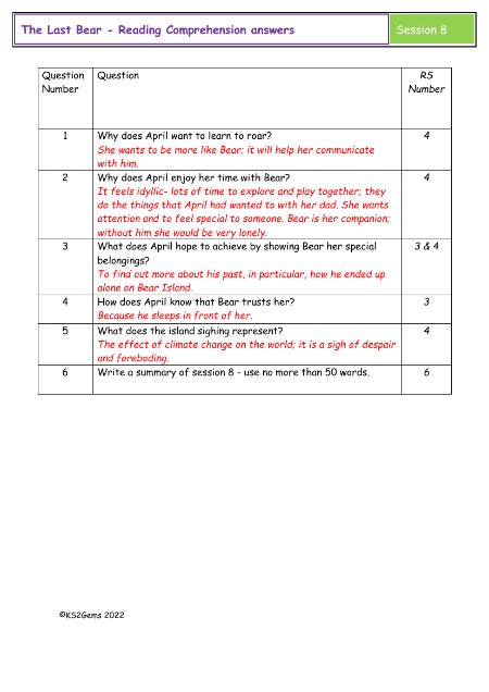 4. Reading Comprehension answers