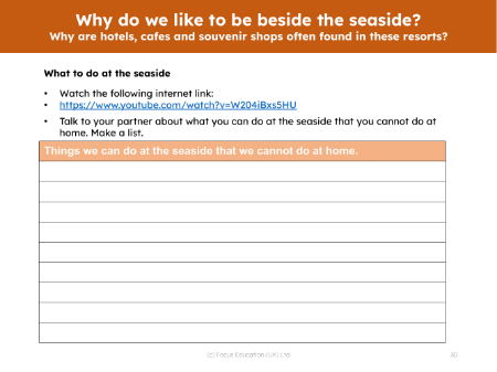 What to do at the seaside - Worksheet